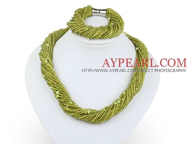 multi strand iarba margele de sticla verde perla set cu incuietoare magnetică