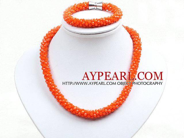 Fashion Simple Orange Jade-Like Crystal Jewelry Set (Necklace With Matched Bracelet)