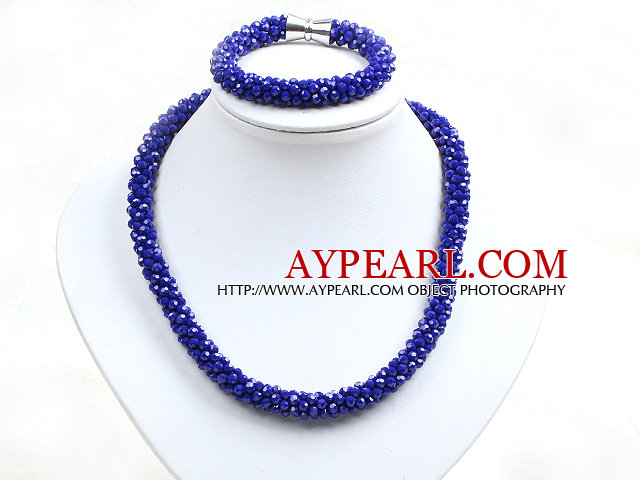 Bijoux à la mode Simple Set Bleu Jade-comme du cristal (Collier et bracelet assortis)