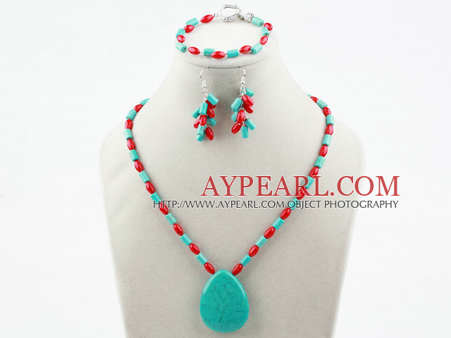 Noi de design Red Coral şi Set Turcoaz (brăţară colier şi cercei potrivire)