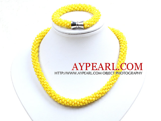 Fashion Simple Yellow Jade-Like Crystal smykker Set (kjede med matchede armbånd)