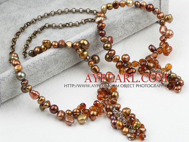 New Design Brown Pearl Crystal Set (Necklace and Matched Bracelet)