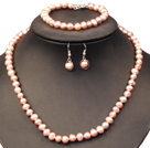 Graceful Mother Gift 7-8mm Natural Purple Freshwater Pearl Jewelry Set (Necklace, Bracelet & Earrings)
