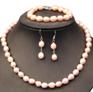Graceful Mother Gift 8-9mm Natural Pink Freshwater Pearl Jewelry Set (Necklace, Bracelet & Earrings)