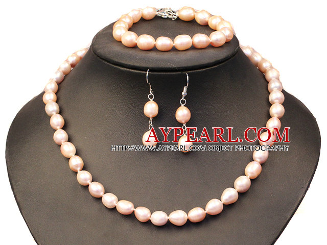 Natural rose perle d'eau douce Jewelry Set de Graceful Mère Cadeau (collier, bracelet et boucles d'oreilles)