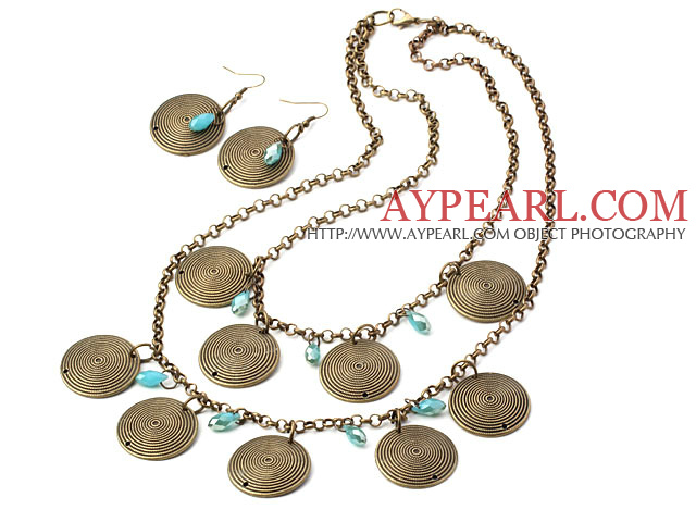 Vintage Style Bronze and Blue Crystal Set ( Necklace and Matched Earrings )