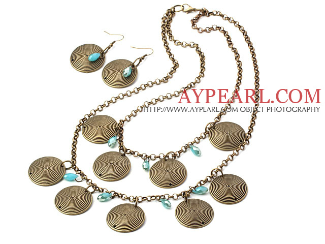 Vintage Stil bronse og Blue Crystal Set (halskjede og matchede øredobber)