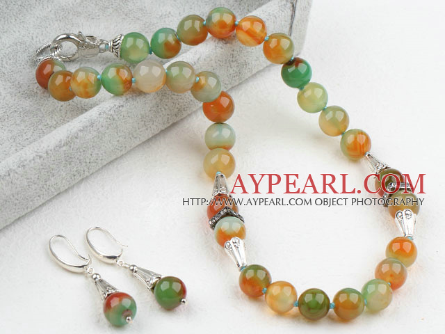 New Design Red Green Agate Spring Set (Necklace and Matched Earrings)