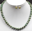8-9mm Army Green Pearl Necklace and Matched Studs Earrings Sets