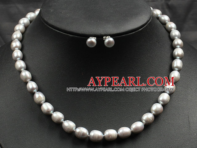 Gray Rise Pearl Necklace and Matched Studs Earrings Sets