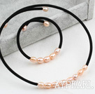 Simple Design Pink Freshwater Pearl Choker Set (Necklace and Matched Bracelet)