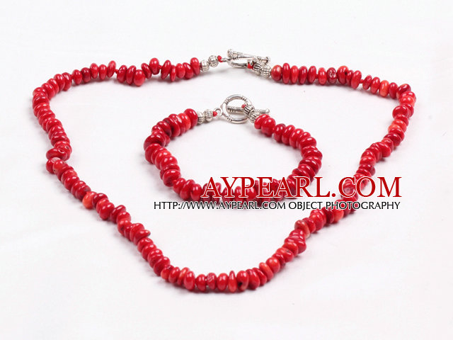 Stil simplu forma neregulata Red Coral margele Set Bijuterii (colier cu bratara potrivire)