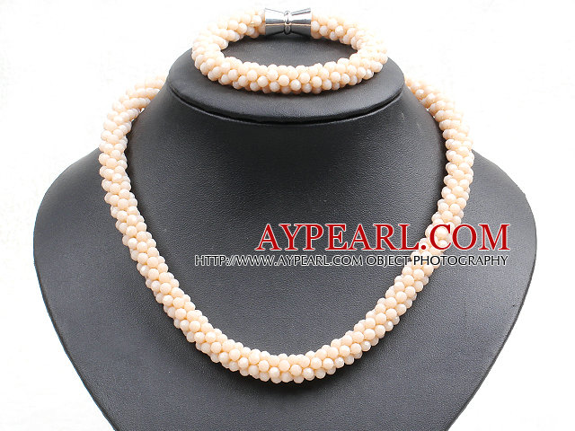 Mote Enkelt Apricot Jade-Like Crystal smykker Set (kjede med matchede armbånd)