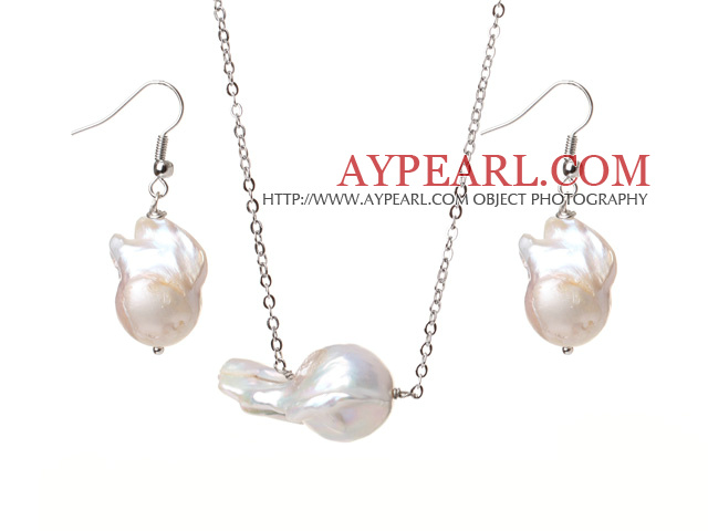 Einfaches Design Natural White Nuclear Perlen Set (Anhänger-Halskette mit Ohrringe Matched)
