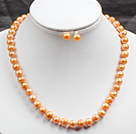 8-9mm Golden Yellow Color Pearl Necklace and Matched Studs Earrings Sets