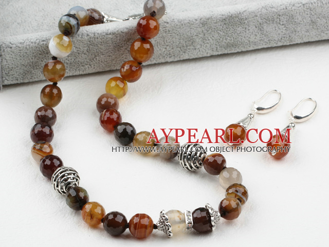 Fasettert Brasil Stripe Agate Set (kjede og matchet øredobber)