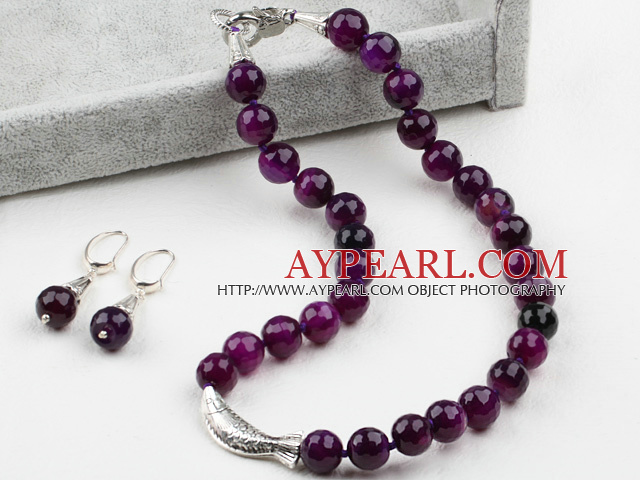 12mm Fasettert Purple Agate Set (kjede og matchet øredobber)