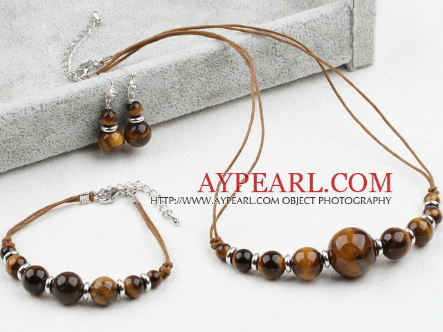 Ny design Tiger Eye Set (Halsband Armband och matchade Örhängen)