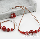 Nouveau design Cornaline Agate Set (Bracelet Collier et boucles d'oreilles appariées)