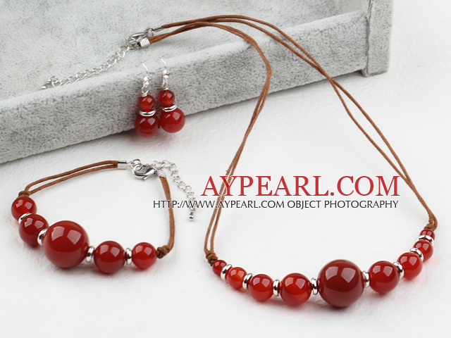 Nouveau design Cornaline Agate Set (Bracelet Collier et boucles d'oreilles appariées)