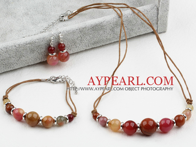 Три цвета Jade Set (браслет и ожерелье Согласованные серьги)