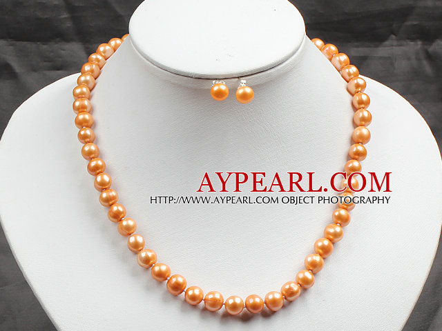 8-9mm gyllen gul farge Pearl Necklace og matchet Studs øredobber Sets