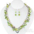 dyed pearl crystal and shell metal chain necklace with matched earrings