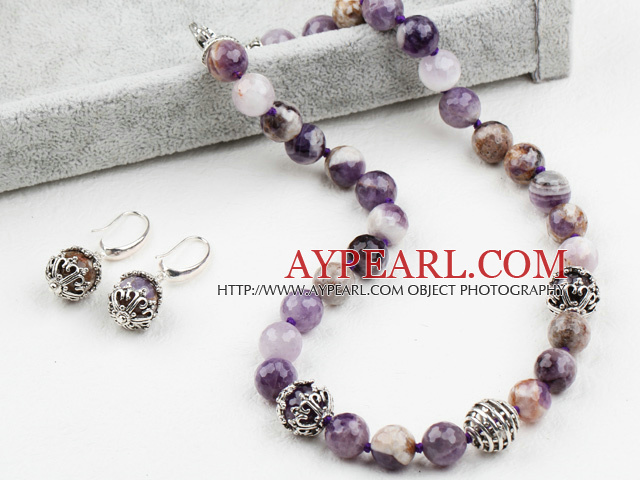 12mm facettierten Amethyst-Set (Halskette und Ohrringe Matched)