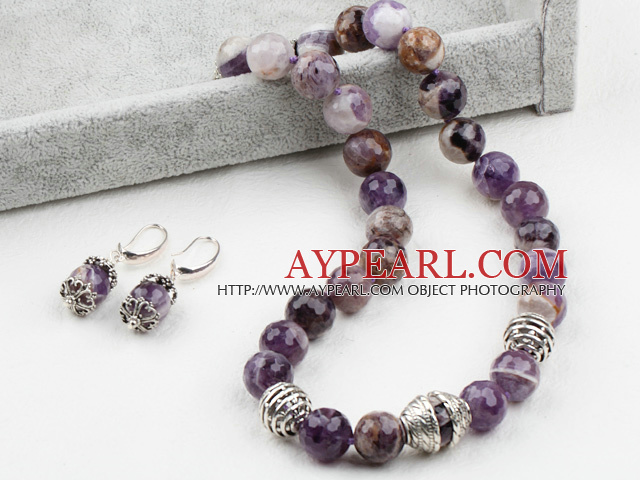 14mm facettierten Amethyst-Set (Halskette und Ohrringe Matched)