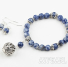 Simple Design Blue Spot Stone Set ( Elastic Bracelet and Matched Earrings )