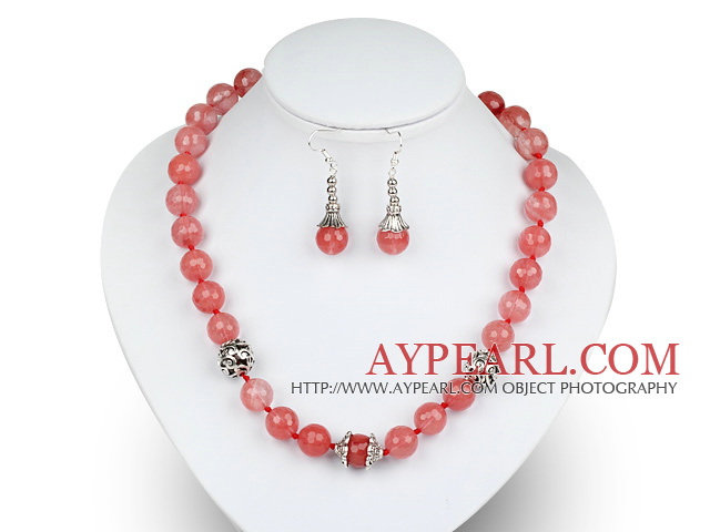 12mm Faceted Cherry Quartz Set ( Necklace and Matched Earrings )