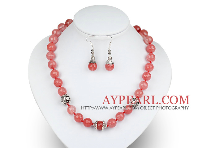 12mm à facettes Set Cerise Quartz (Collier et boucles d'oreilles appariées)