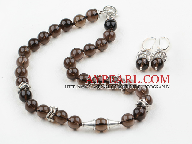 12mm Natural Smoky Quartz Set ( Necklace and Matched Earrings )