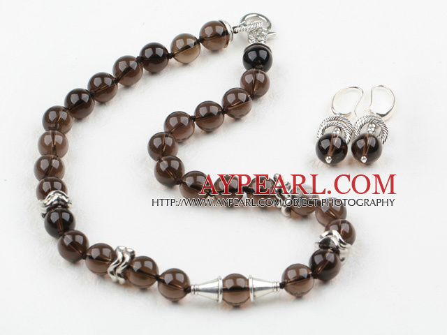 12mm Natural Smoky Quartz Set (kjede og matchet øredobber)