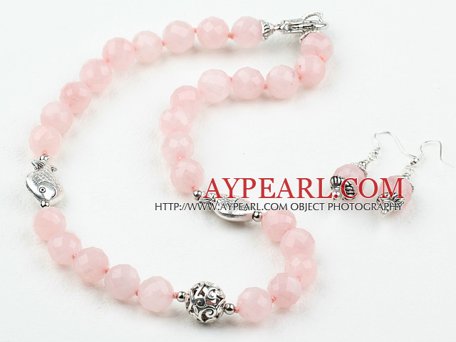 12mm Fasettert Rose Quartz Set (kjede og matchet øredobber)