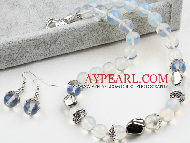 12mm Opale cristal Set (Collier et boucles d'oreilles appariées)