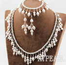 New Design Natural White Freshwater Pearl Bridal Set ( Necklace Bracelet and Matched Earrings )