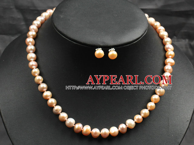 7-8mm Pink Color Pearl kaulakoru ja Vastaavat Studs korvakorut sarjat