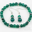 Classic Design Round Green Agate Elastic Beaded Bracelet with Matched Earrings