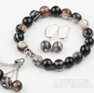 Classic Design Round Sky Eye Agate Elastic Beaded Bracelet with Matched Earrings