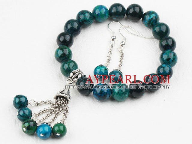 Classic Design Round Phoenix Elastic Beaded Bracelet with Matched Dangle Earrings