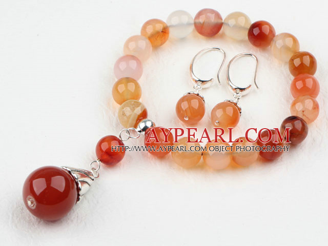 Classic Design Natural Color Agate Beaded Bracelet with Matched Earrings