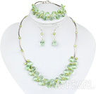 green pearl and crystal  necklace bracelet earrings set