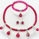 Rose rose Agate Set (Bracelet Collier et boucles d'oreilles appariées)