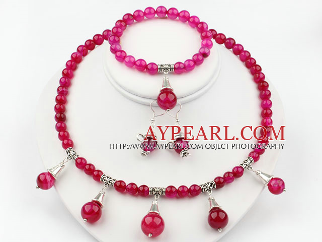 Rose Pink Agate σετ (κολιέ και βραχιόλι με ασορτί σκουλαρίκια)