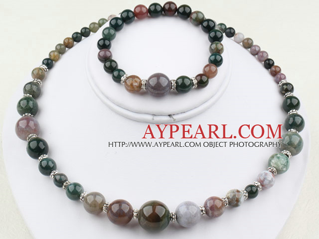 Round Indian Agate Beaded Set ( Neacklace and Matched Bracelet )