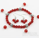 Classic Design Carnelian Elatic Bracelet and Matched Earrings