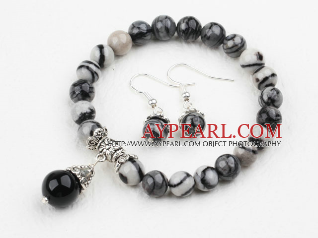 Classique Réseau Stone Design Bracelet et boucles d'oreilles Elatic appariées