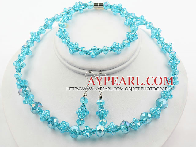 Lake Blue Crystal Set ( Necklace Bracelet and Matched Earrings )
