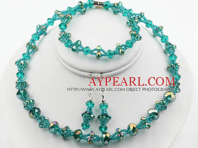 Green Crystal Set (Bracelet Collier et boucles d'oreilles appariées)